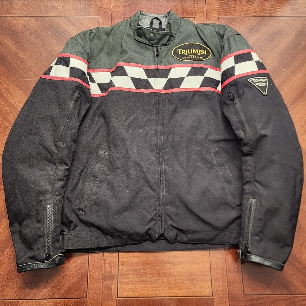 Triumph Jacket Mens L Black Motorcycles Cafe Racer Checkered Vintage Riding Coat